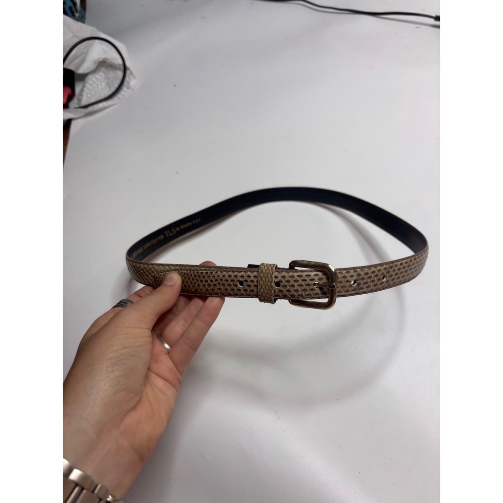 TLS Genuine Snakeskin Belt Medium Tan Brown Exotic Leather Gold Buckle 7120